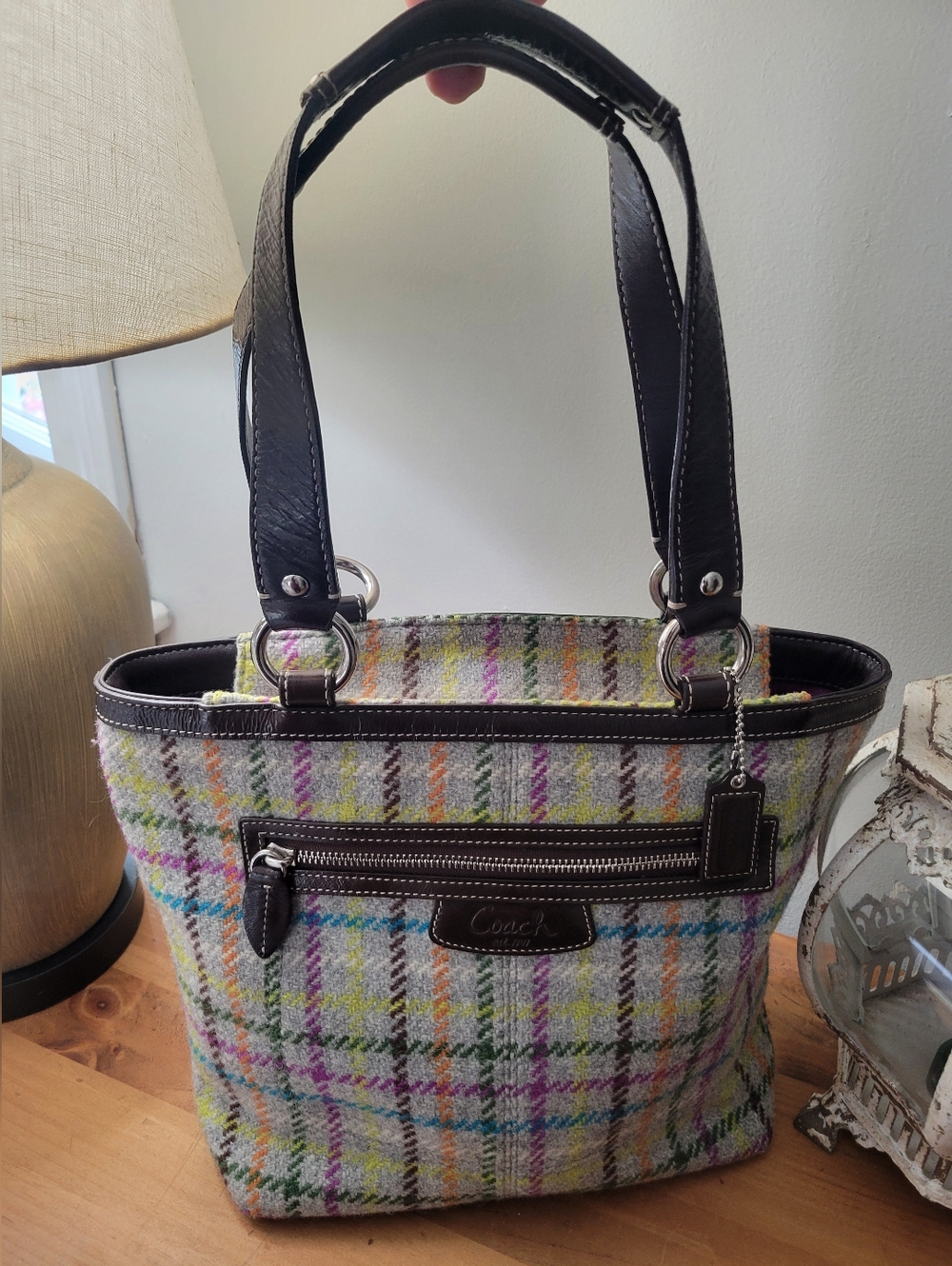Coach F15536 Vintage Penelope Wool Tattersall Tweed Tote Shoulder Bag Purse